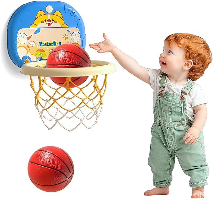 Basketball Hoop for Toddlers 1-3, Mini Indoor Basketball Hoop with Scorer, Easter Basket Stuffers for Toddler, Foldable Suction Cup Door Mount Toy, Inflatable Ball & Pump, Kids Easter Gift 2-4 Year
