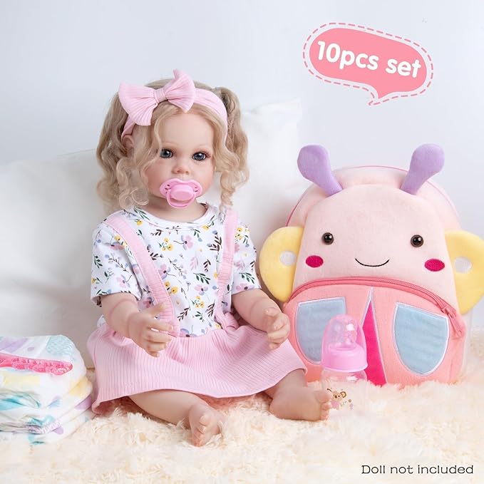 10 Pcs Reborn Baby Doll Clothes Pink Outfit Accessories for 17-22 Inch Reborn Dolls Newborn Girl Baby Clothes Set Flower Dress with Diaper Bag