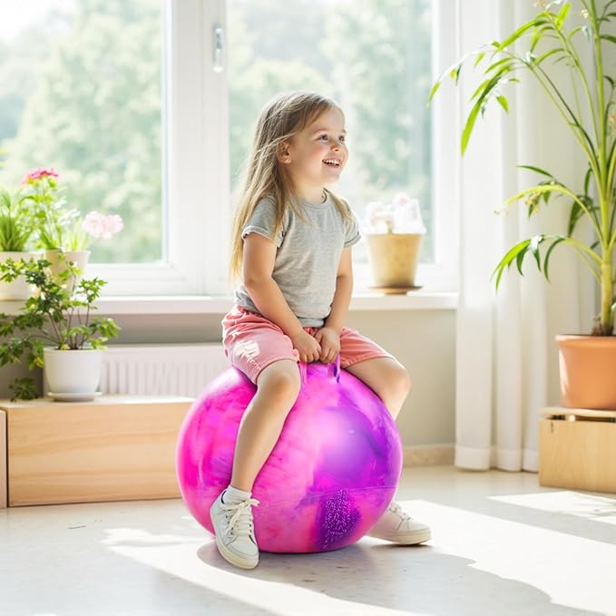 EVERICH TOY Hopper Ball for Kids, 20In Ride On Bouncy Balls with Handle, Purple Pink Clouds Girls Toys for Indoor Outdoor Active Play Toys Easter Basket Stuffers Girls Boys Gifts for 7 8 9 10 Yr Old