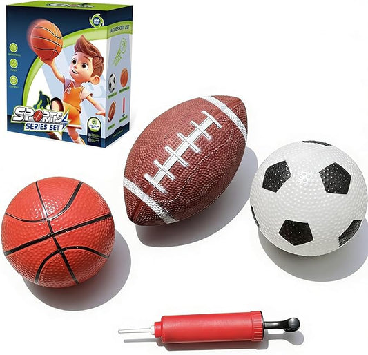 Toddler Balls, Indoor and Outdoor Family Games for Kids, Garden Toys. (Pack of 3) 4.7-Inch Basketball, 4.7-Inch Football, 6.3-Inch American Football(Hand Pump Included). Pet Toys