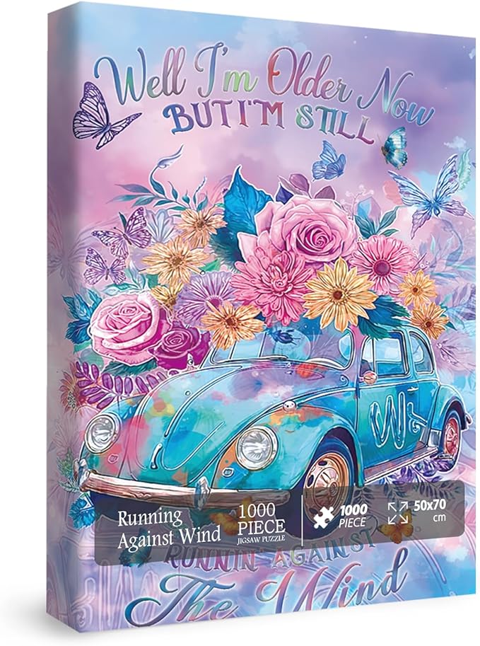 Colorful Car Flower Puzzles for Adults 1000 Pieces, Gradient Inspirational Plant Art Jigsaw Puzzles, Beautiful Butterfly Floral Impossible Aesthetic Puzzle