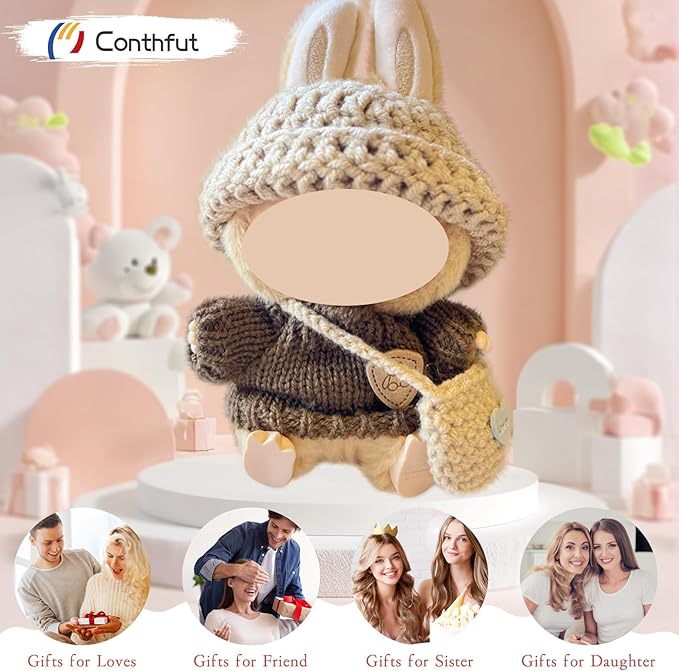 17cm Doll Clothes, Clothes for Dolls Outfit, Accessories for Dolls Clothes,Cute Clothes Set for Doll,No Doll Included(Brown Sweater + Khaki Bag + Hat)