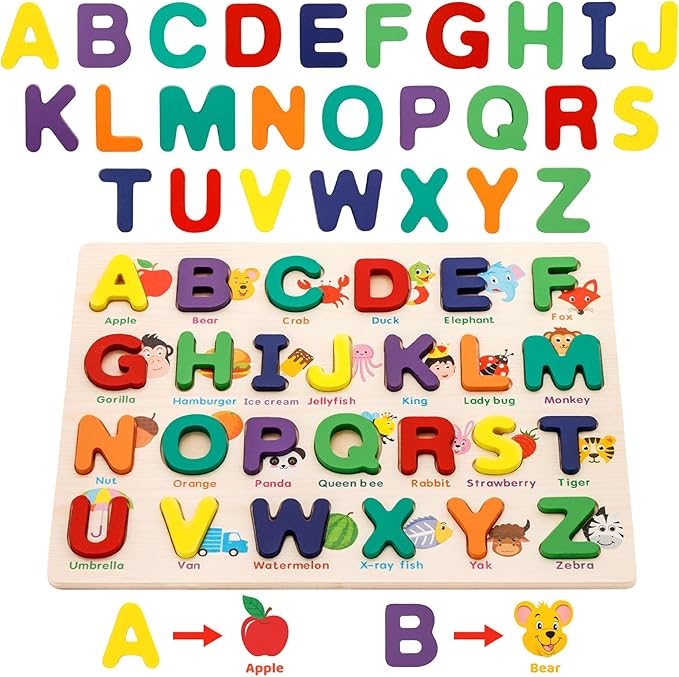 Attmu Wooden Puzzles for Toddlers, 2 Pcs Alphabet Puzzle ABC Shape Number Puzzle Patterns, Learning Toys for Kids, Preschool Educational Activities Toddler Gift Toys for Girls Boys Christmas Easter