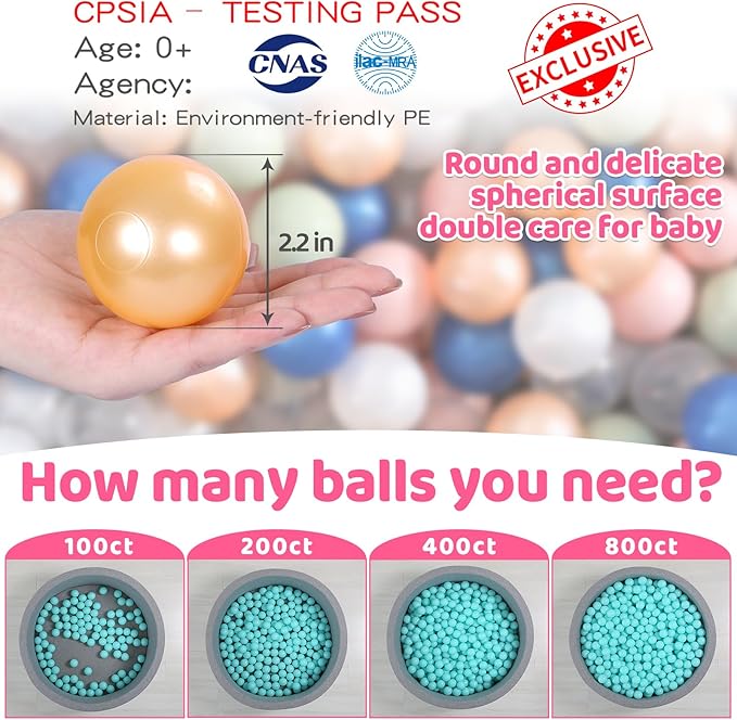STARBOLO Ball Pit Balls for Toddlers Pack of 100 200 500 - BPA&Phthalate Free Non-Toxic Crush Proof Soft Plastic Balls for 1-5Years Old Toddlers Girl Kids Birthday Pool Playpen Tent Party