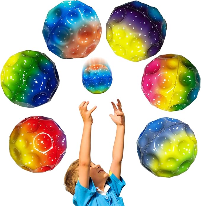 6 Pack Astro Jump Ball, Multicolored Spaceballs, Super High Bouncing Lightweight for Children, Bouncy Balls, Jumping Toy for Stress Relief