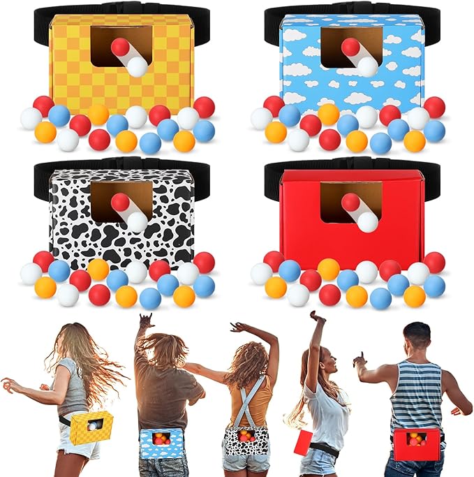 4 Sets Cartoon Story Swing Shaking Balls Game Set Cartoon Story Novelty Twerk Game Includes 40 Balls, Ribbon & Cardboard Boxes Cartoons Party Games for Family Large Group Birthday Party