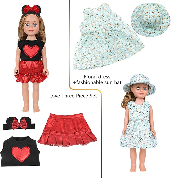 MSYO 10 Sets Doll Clothes for 17 - 18 Inch Dolls, 17 Pcs Diverse Outfits (Lace Dress, Unicorn Shirt & More), Fashion Dress - Up Set for Girl Doll Play & Gifting
