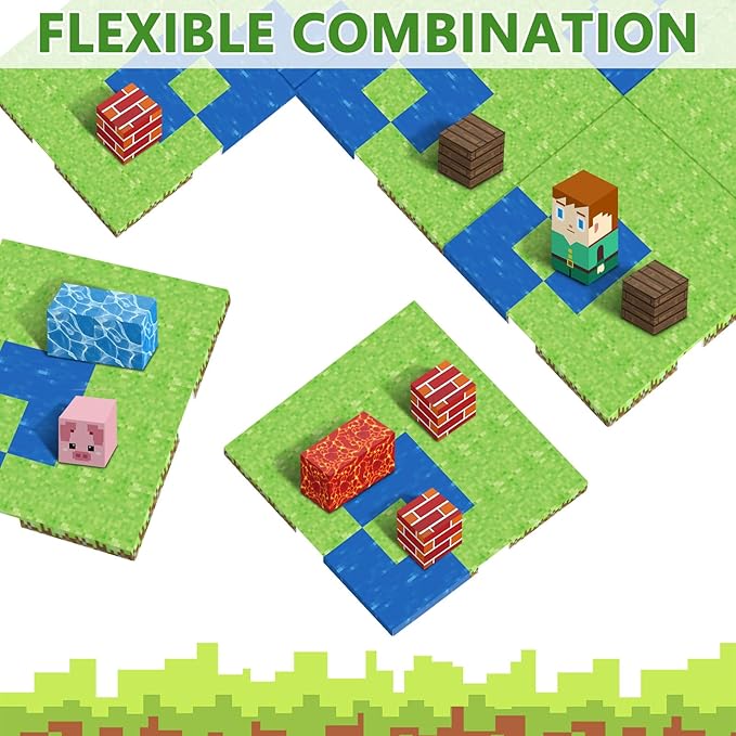 4PCS Baseplate for Minecraft Magnetic Blocks, Magnetic Building Blocks Baseplate Magnet Toys for Kids Ages 4-8 8-12-Baseplate 4" x 4", STEM Building Toys Birthday Gifts for Boys Girls, River