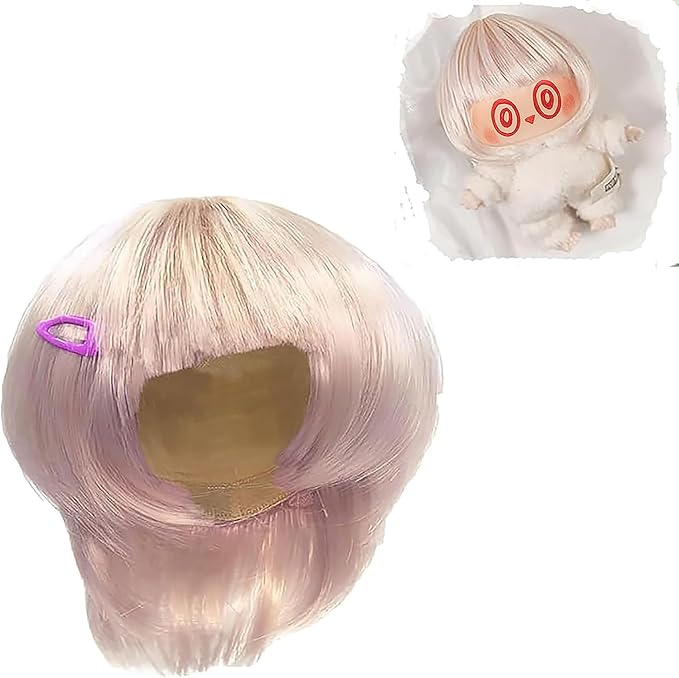 17cm Doll Wig Accessory– Hairpiece Compatible with 22–24cm Collectible Figures,Blind Box Figure and 1/3 BJD Figure ,Accessories for Display & Party Decoration (No Doll Included) (Rose Gold)