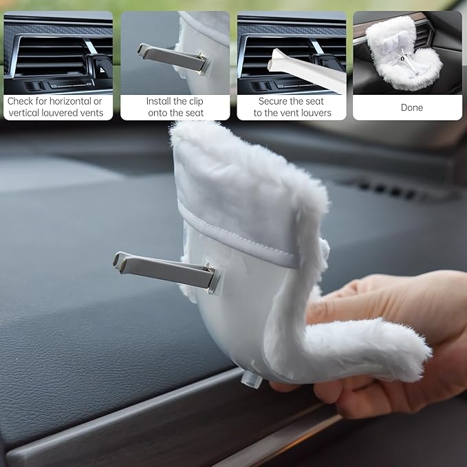 Doll Car Seat Compatible with Bubudoll, Small Seat for 10-17cm Blind Box Toys, Including Air Vent Clip, Desktop Stand, Adjustable Safety Strap, Airflow-Friendly Design, Ideal Car Decor Gifts(White)