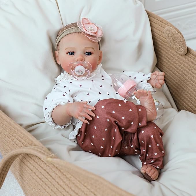 KSBD Reborn Baby Dolls - 18 Inch Realistic Baby Doll Girl, Real Life Baby Dolls with Cute Soft Vinyl Body, Real Baby Doll Newborn Lifelike Baby Gift with Accessories for 3+ Years Old Kids