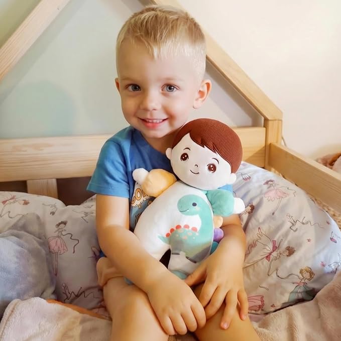 OUOZZZ Soft Boy Baby Doll 10" - First Birthday Toys for 1 Year Old Boy, Ideal 1 Year Old Boy Gifts & Baby Boy Gifts, Snuggle Buddy for Infants Dinosaur Toy