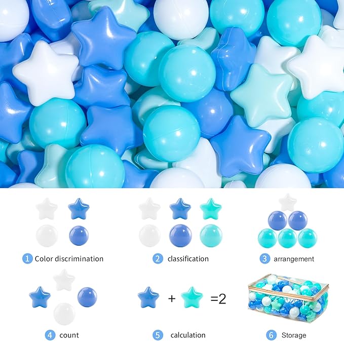 MoonxHome Ball Pit Balls for Toddlers, BPA Free Crush Proof Plastic Toy Balls for Ball Pit, Children's Pool Water Toys, Macaron Ocean Balls for Play Tent 2.15 Inch Pack of 100 200 500 800 1000