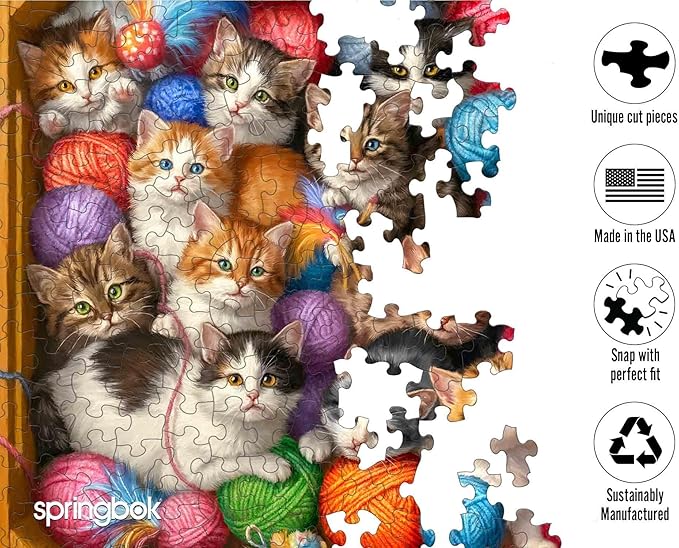 Springbok Kittens Galore 1000 Piece Jigsaw Puzzle for Adults - Cats and Yarn - Unique Cut Pieces - Made in USA