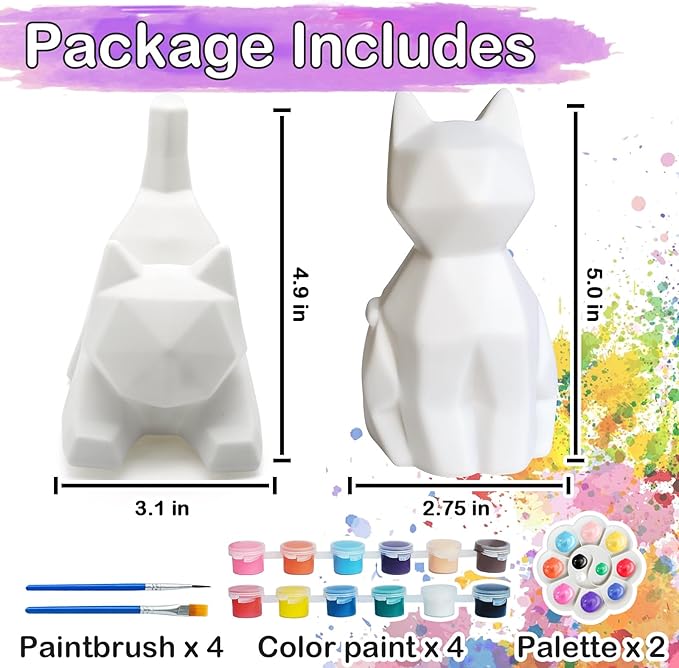 Goody King Paint Your Own Cat Lamp Kit, 2PCS DIY Night Light, Easter Basket Stuffers, Arts & Crafts for Kids Ages 8+, Painting Kit for Kids, Easter Birthday Gifts for Kids Ages 3 4 5 6 7 8+