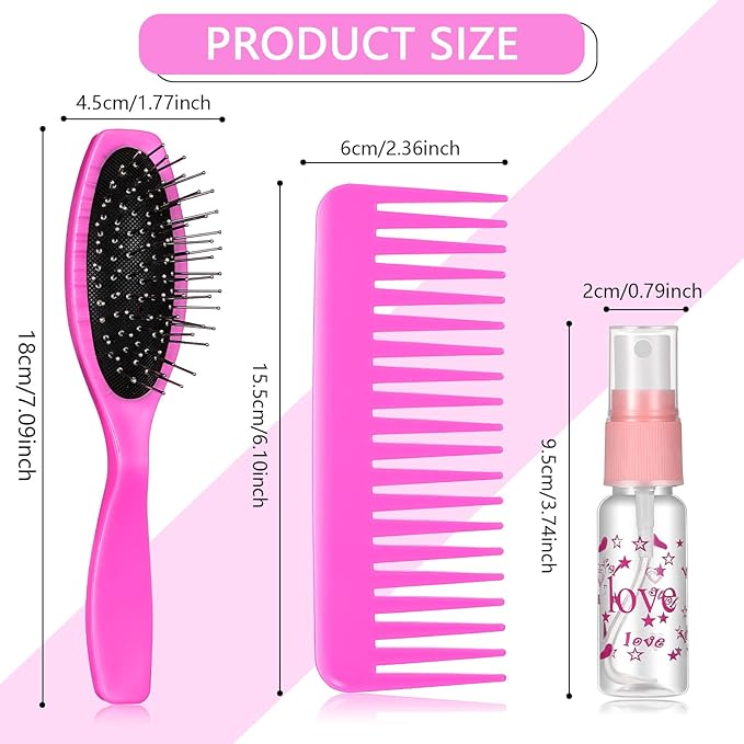 Civaner 3 Pieces Doll Wig Brush Set with Spray Bottle, Comb and Styling Accessories for 18 Inch Dolls(Pink)