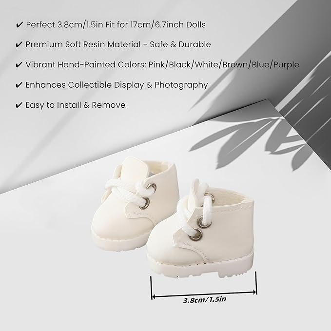 Mini Shoes for Lu bubu 17cm Accessories, Cute Martin Boots PU Leather Shoes Suitable for 17cm Lu bubu, Dress Up Shoe Replacement White