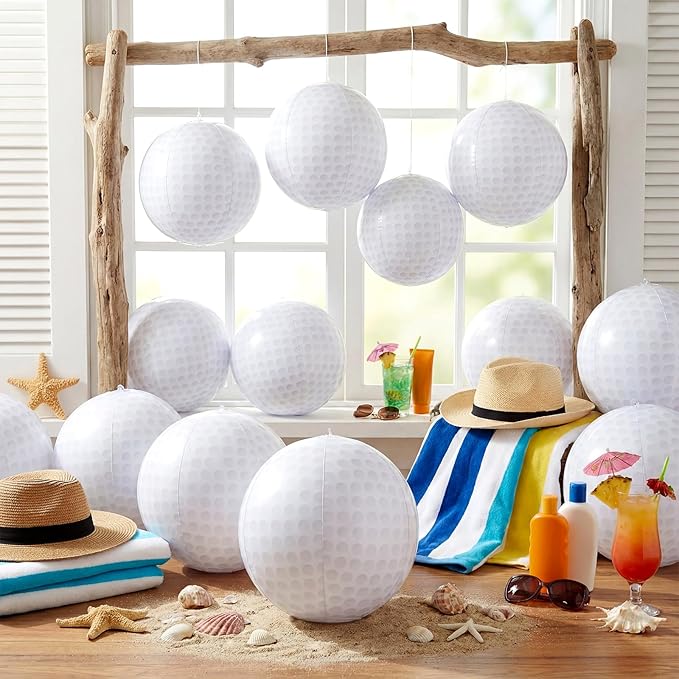 12 Pcs Golf Beach Balls 7.87 Inch Sport Theme Inflatable Pool Toys for Adult White Golf Beach Ball Bulk for Summer Swimming Pool Sport Games Party Favors