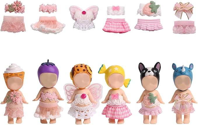 6 Sets Doll Outfits for 3 Inch Doll Pack, Mini Toys Clothes Pack with Tops & Skirts Clothing Mini Figure Costume Dress Up Accessories for Collector Display and Decoration (Pink)