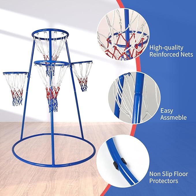 GarveeHome 4-Hoop Kids Basketball Set,Indoor & Outdoor Toddler Basketball Goal for Ages 3-6, Preschool Sports Toy with 4 Balls and Pump, Fun Active Play Gift