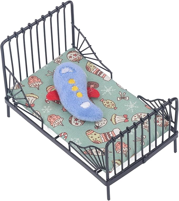 Fydun 1:12 Doll House Bed, 1 12 Children Metal Miniature Bedroom Bed,1 Scale European Furniture Accessory Black Frame with Mattress Pillow for Decor Type B (Type B)