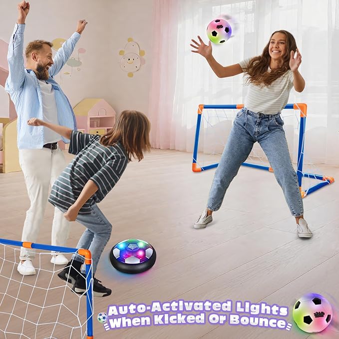 Soccer Ball Toys Game for Kids Age 3 4 5 6 7 8-12, Hover Soccer Ball Set with Hover Soccer Balls, Light-Up Indoor football Balls and 2 Goals, Christmas Birthday Gifts for Boy Girl 3-5 6-8 Year Old