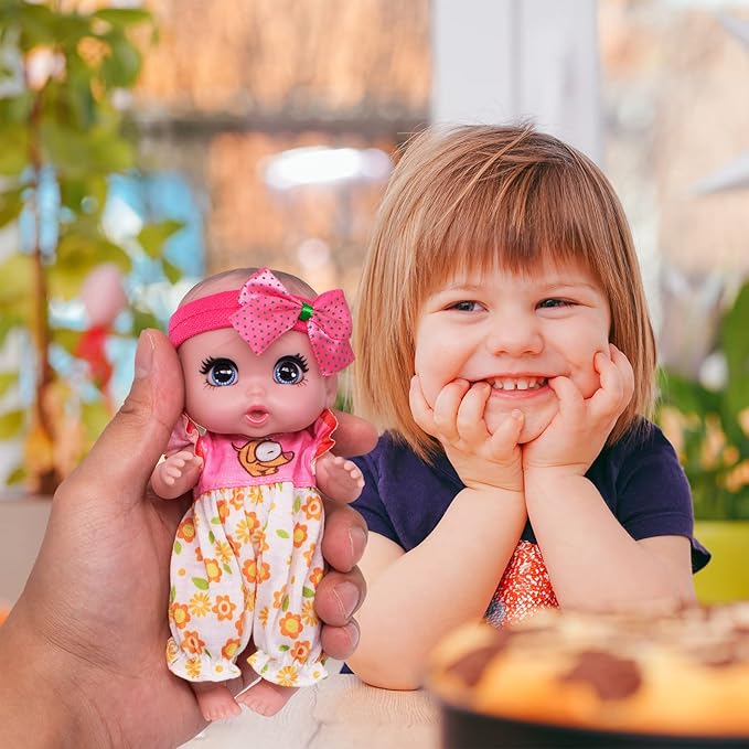 6" Cute Small Baby Doll Newborn Baby All Vinyl Reborn Baby Dolls for Girls Swivel Mini Dolls 16 cm Crying Baby DIY Toys for Ages 3+(Pink)