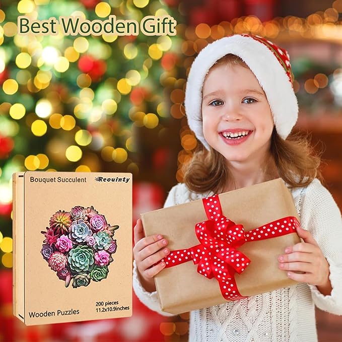 Reouinty Wooden Puzzles for Adults 500 Pieces, Colorful Succulent Jigsaw Puzzle for Mom Grils, Challenging Wood Puzzle, Beautiful Wall Decor, Unique Animal Shaped Puzzles for Family Game 16.7x16.3 in