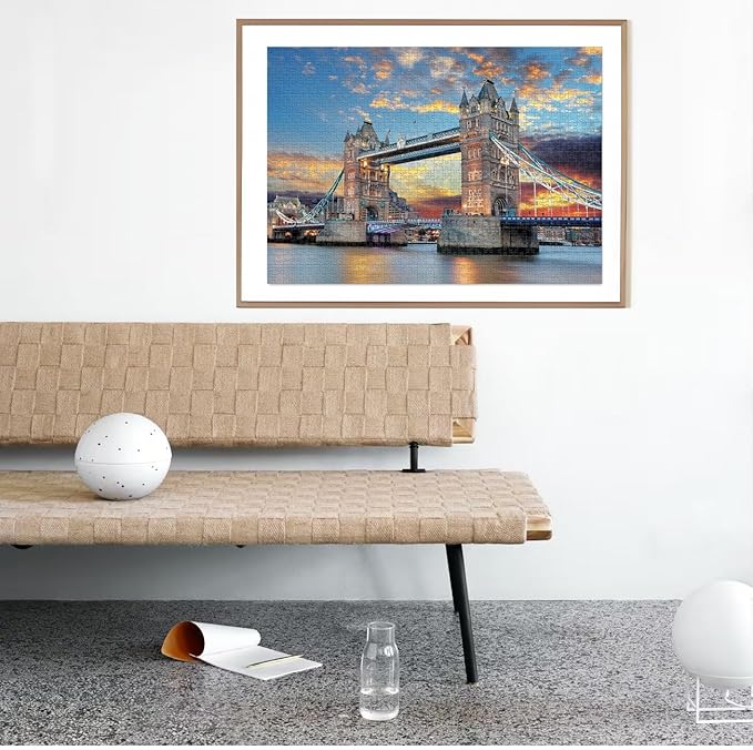1000 Piece Jigsaw Puzzles for Adults Teens Kids - Fine Art Challenging, London Tower Bridge 1000Pcs Puzzle, Family Game Gift, Size 27"x20"