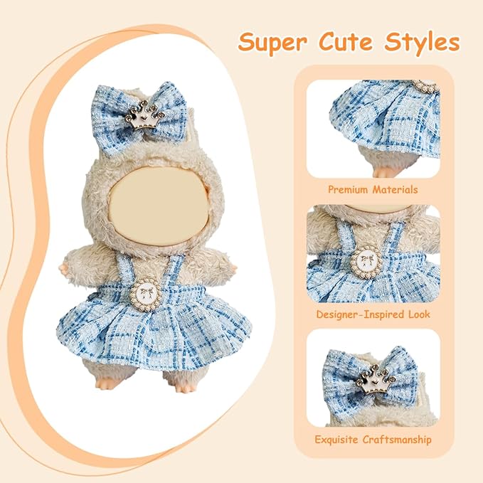 3 Pack Compatible for Labubu Clothes,17cm Doll Clothes Set,Luxury Designer Outfits,Cute Birthday Party Costumes,Valentines Day Gifts for Her Him,Stylish Fashion Wardrobe Accessories for 17cm Dolls