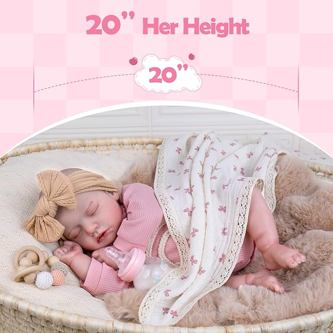 Aori Reborn Baby Dolls Realistic - 20-inch Lifelike Newborn Sleeping Girl with Ultra-Realistic Handcrafted Details, Weighted Real Life Baby Doll for Girls Age 3+, Parents, Elderly