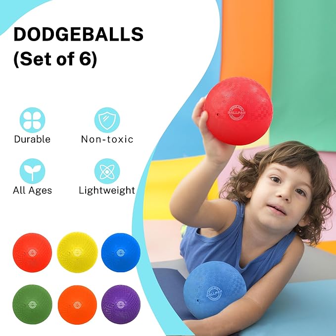 8.5 Inch Dodgeballs Playground Balls, Dodge Ball Set for Kids & Adults, Bouncing Kickballs Handball for Outdoor & Indoor Games - Includes Pump & Mesh Storage Bag