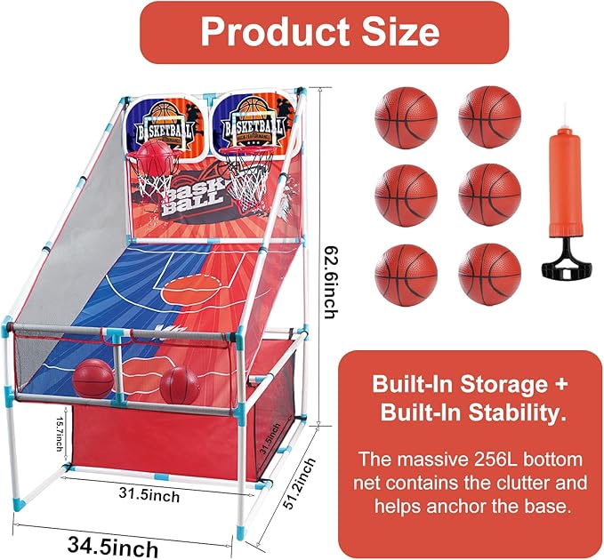 Basketball Arcade Game, Kids Double Basketball Hoop with Balls & Pump, Fun Sports Game for Boys Girls, Gift for Kids Ages 4+