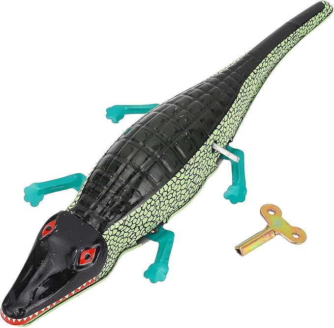 Wind Up Crocodile Toy, Vintage Iron Clockwork Toy with Crawling, Handcrafted Retro Desktop Decor for Office & Home, Unique Collectible Gift for Adults (Green)