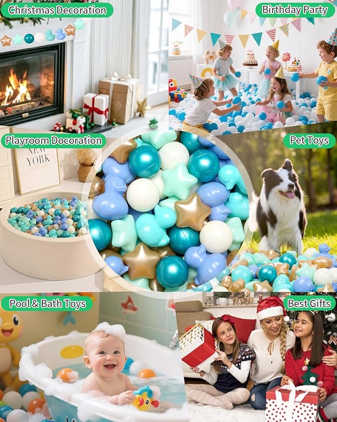 TRENDPLAY Ball Pit Balls Shapes Pastel, Duck Star Shape Non Toxic for Toddlers Kids Baby Girls Boys Dogs Soft Play,Party, 50 100 200