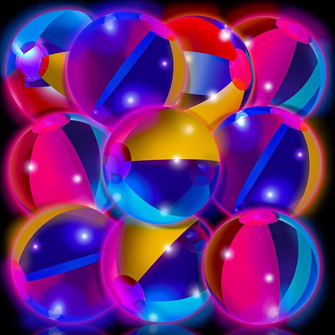 Zhanmai 10 Pcs Glow in the Dark Beach Balls Inflatable Neon Ball Light up Balls 9 Inch Beach Pool Toys Glow in the Dark Party Supplies for Summer Pool Party