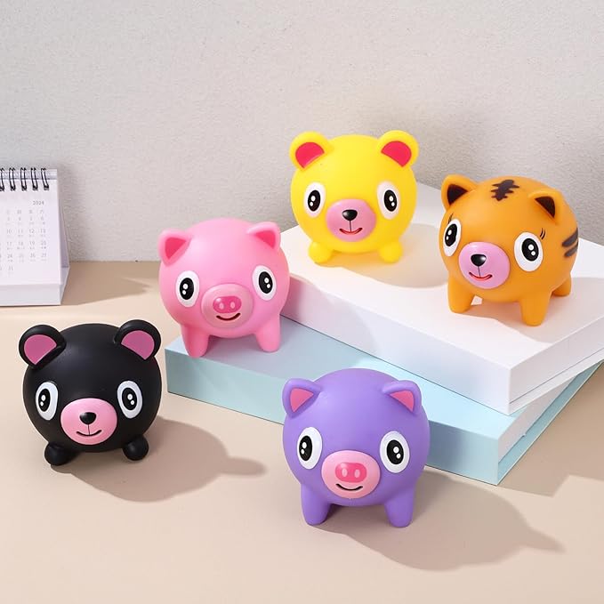 Toyvian 5Pcs Stress Squeeze Toys Pig Shape with Tongue Out for Kids Adults Cute Decompression Animal Balls for Office Home Party Relaxation