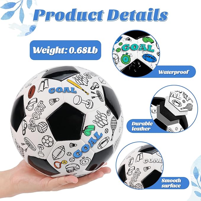 Size 4 Color Your Own Soccer Ball Black DIY Custom Craft Kit with Pump 12 Markers Personalized Youth Toddler Training Paint Your Own Toy Creative Gift for Kids (Black Soccer Ball, 4)