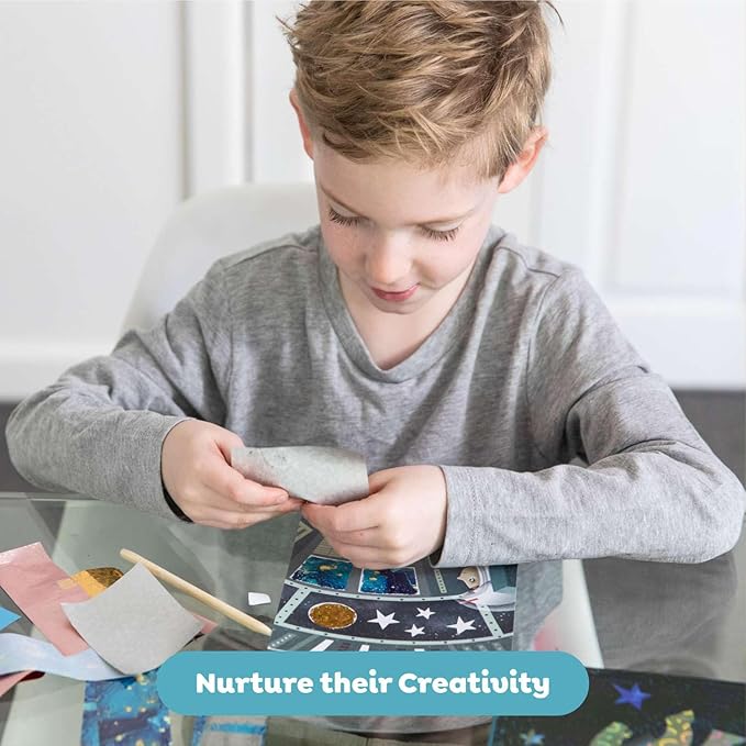 Tiger Tribe Foil Art Kit - Space Adventures DIY Craft Set for Kids, Includes Foil Sheets and Art Cards for Creative Fun