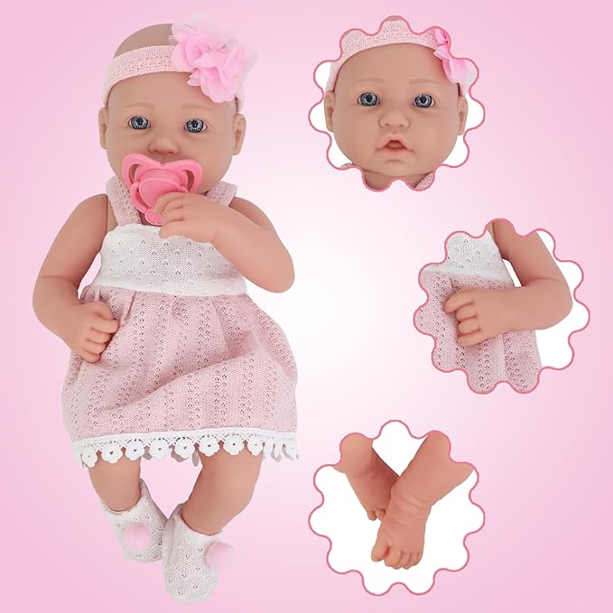 UNICORN ELEMENT 14 Inch Baby Doll-Baby Dolls with 15 Piece Accessories Set, Soft Body Baby Girl Doll, with Bottle & Pacifier, Clothes and Hats, Gift Box for Toddlers Ages 3 4 5
