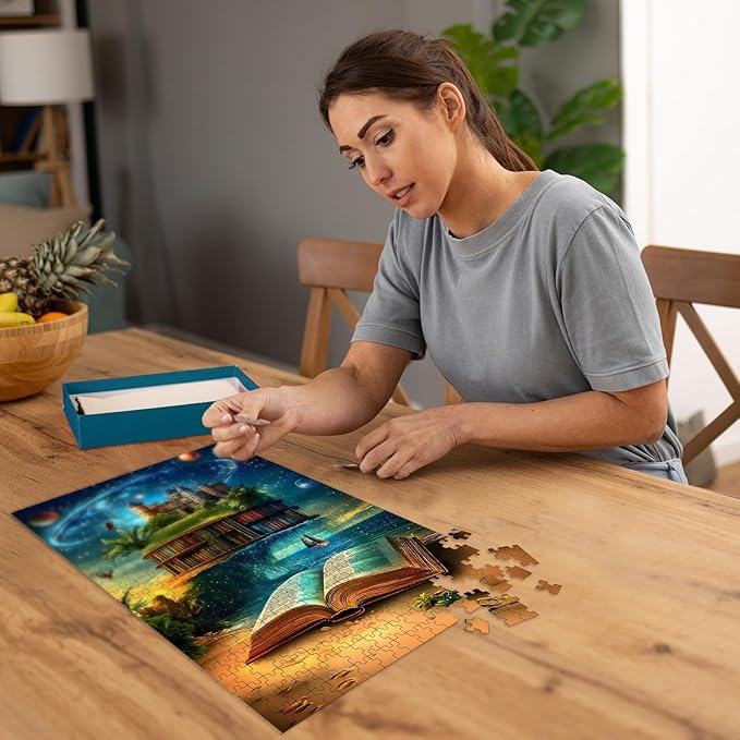 Puzzles for Adults 500 Pieces, Bookshelf Decor Jigsaw Puzzles - Ocean of Knowledge, Impossible Book Puzzle for Seniors Family, 14.96x20.47 inches, 1:1 Poster, Letter on The Back