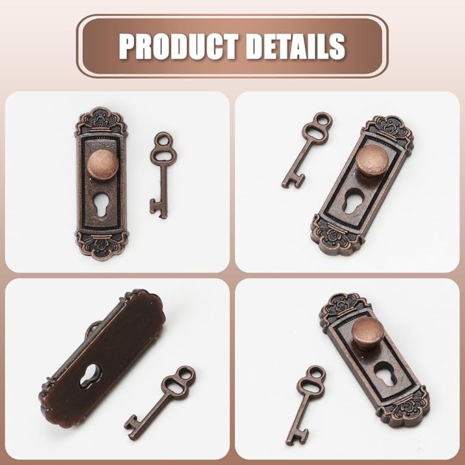 2PCS 1/12 Scale Miniature Door Knob Fittings with Handle Key Set for Dolls House