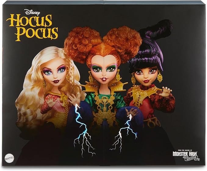 Monster High Skullector Hocus Pocus Dolls – Winifred, Mary, Sarah, and Binx Collectible Set with Articulated Figures, Witchy Dresses, Accessories, and Display-Ready Packaging