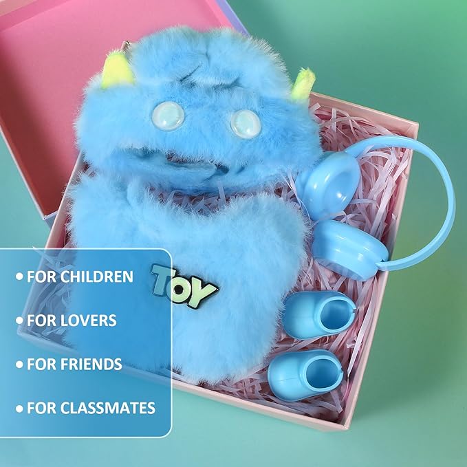 17cm Doll Clothes Set for Labubu Dress Up,Cute Outfit ,4 Piece Hat Overalls Headphones Shoes Dolls Clothing Accessories(NO Doll) (Blue)