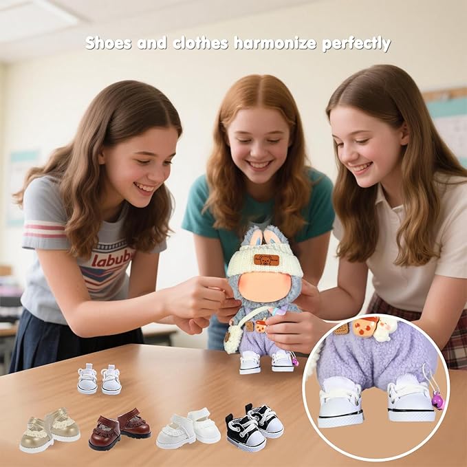 Premium Doll Shoes for Lububu, Cute Doll Shoes for 4-7in Dolls, Ideal for Lububu Outfits(White Canvas)