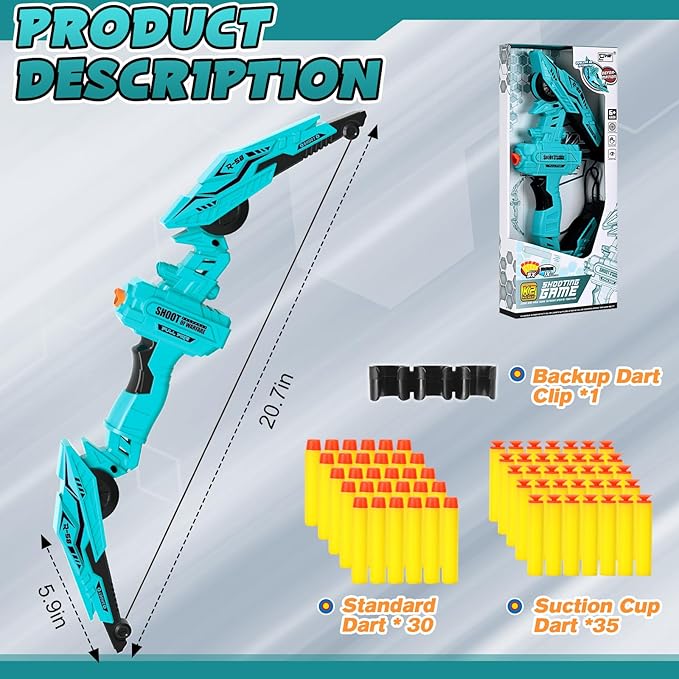 Bow and Arrow Set for Kids, Archery Toy Set Compliant for Nerf Dart, with 30 Soft Dart and 35 Suction Cup Arrows, Kids Outdoor Sports Toy Archery Gmaes for Boys Girls Ages 3-5 6-8