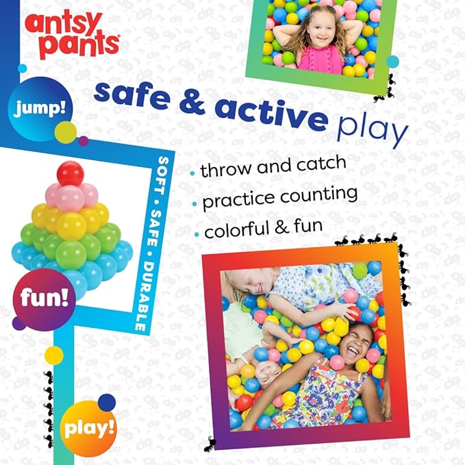 Antsy Pants 200 Ball Pit Balls, Ball Pit for Toddlers 1-3, Non-Toxic Materials, Lightweight, 5 Colors, Reusable Storage Bag, Plastic Balls for Ball Pit, Sensory Toys for Kids