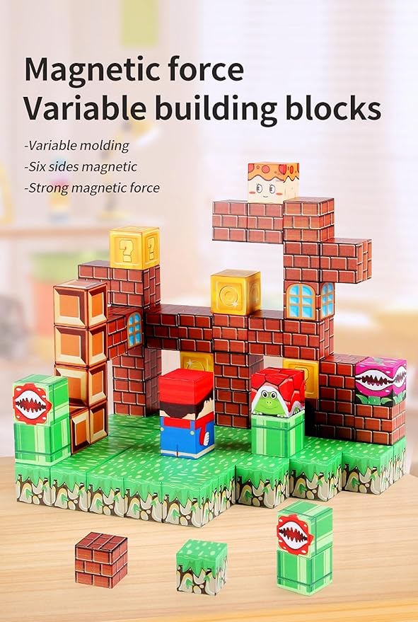 Magnetic Blocks - 80Pcs Building Cubes Adventure Game Set, Building Blocks STEM Sensory Creative Toys Games for Kids Boys & Girls
