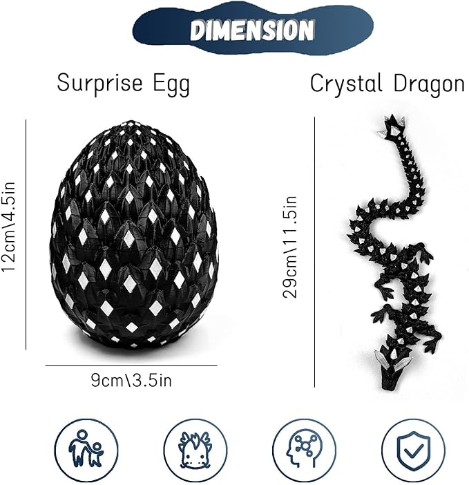 3D Printed Dragon Egg,Dragon Eggs Glow in with Dragon Inside Dark Articulated Animals Fidget Toy,Home Office Decor Executive Desk Toys for Autism/ADHD (Luminous White)