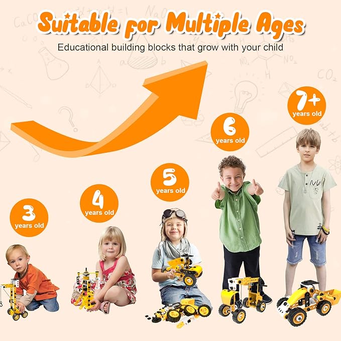 STEM Building Toys, 10 in 1 Construction Set for Preschool Kids, Educational Creative Games Holiday Idea Gift for 5+ Years Old, Stem Activities for Kids Ages 4-8 5-7 6-8 Boy Birthday Gifts